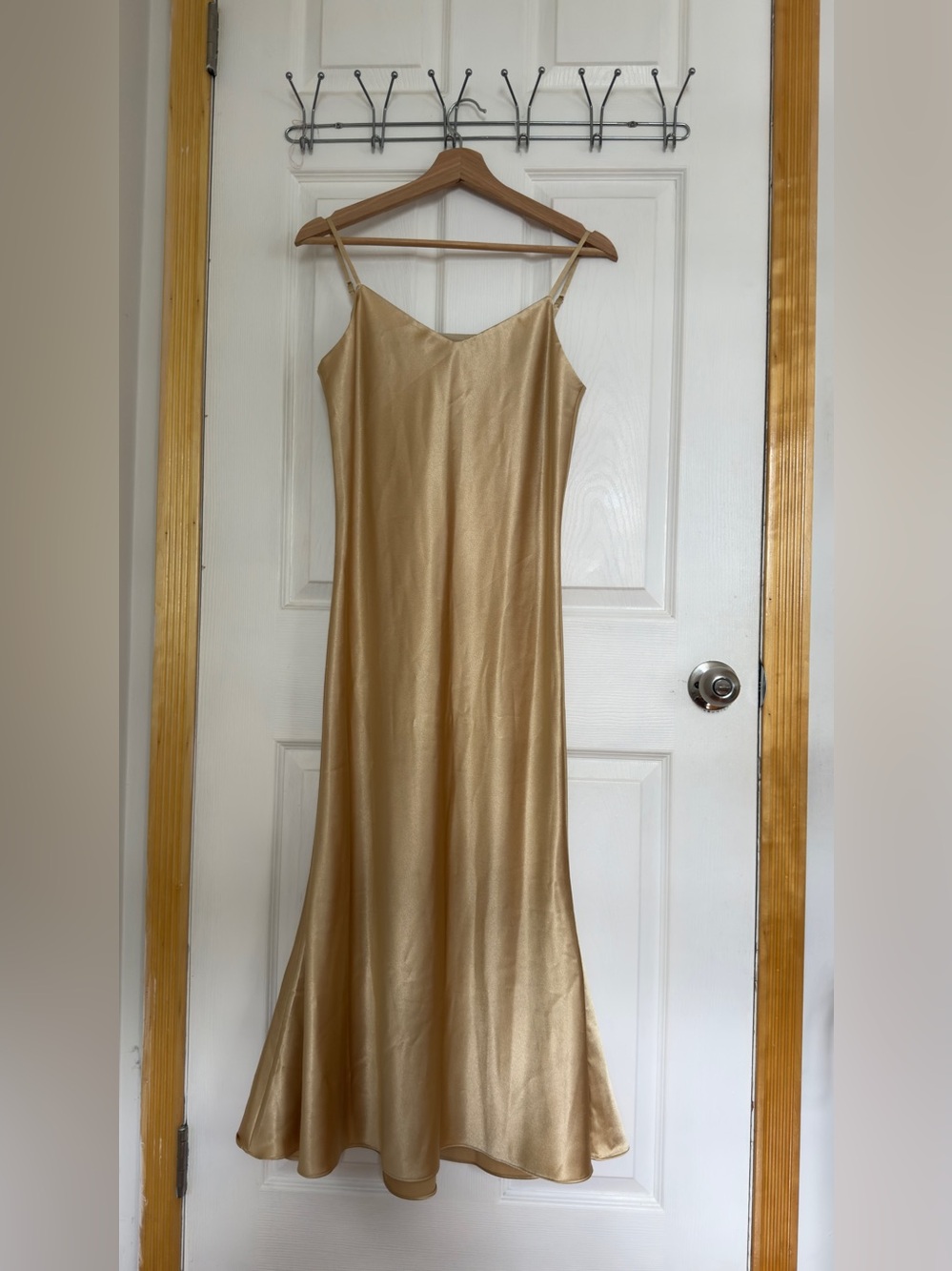 Gold Satin Slip Dress with Spaghetti Straps